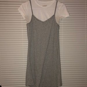gray and white striped dress